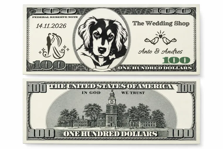 Billetes ficticios personalizados de The Wedding Shop