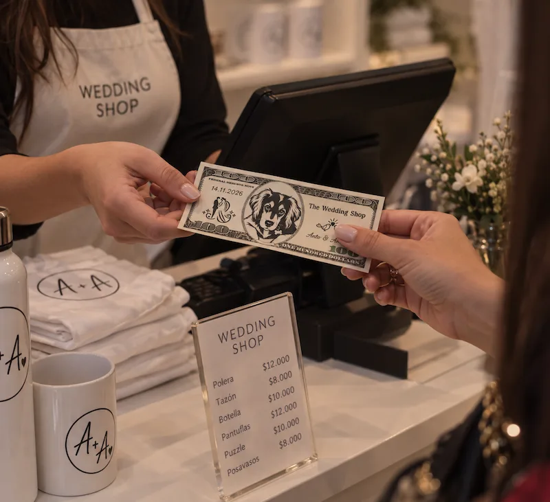 Compra de un regalo con moneda ficticia personalizada